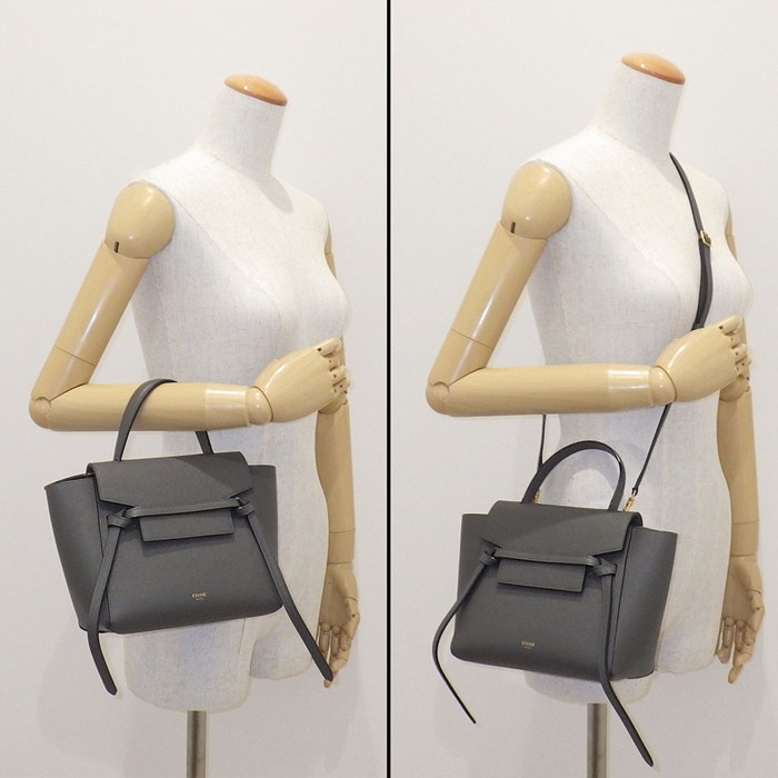 セリーヌ CELINE ハンドバッグ/ショルダーバッグ ベルトバッグ ナノ 189003ZVA.10DC グレー カーフスキン ゴールド金具 【中古】