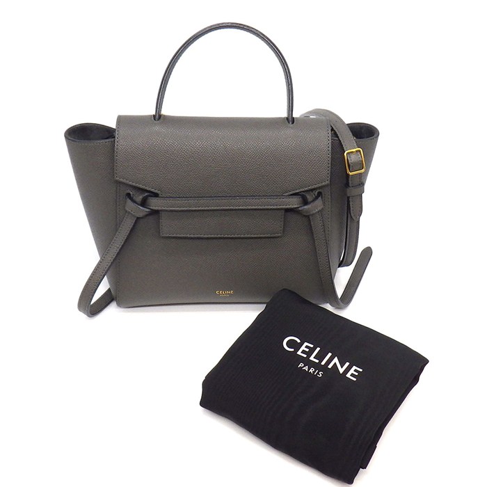 セリーヌ CELINE ハンドバッグ/ショルダーバッグ ベルトバッグ ナノ 189003ZVA.10DC グレー カーフスキン ゴールド金具 【中古】