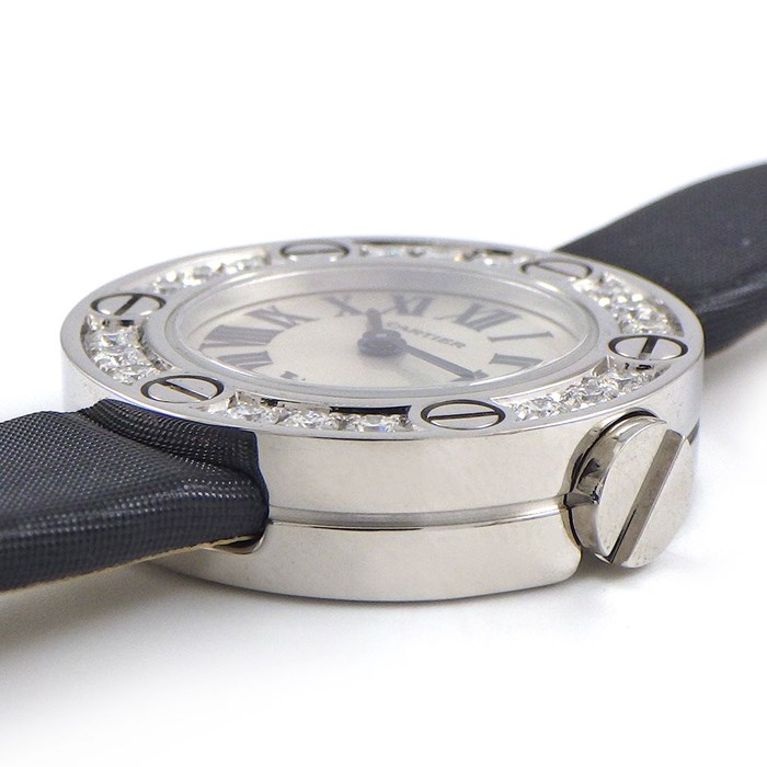 カルティエ Cartier 腕時計 ラブ ウォッチ WE800331 18ポイント ダイヤモンド ベゼル シルバー サンレイ 文字盤 K18WG ブラック サテン/革 ベルト クオーツアナログ 【中古】 カルティエ Cartier 腕時計 ラブ ウォッチ WE800331 18ポイント