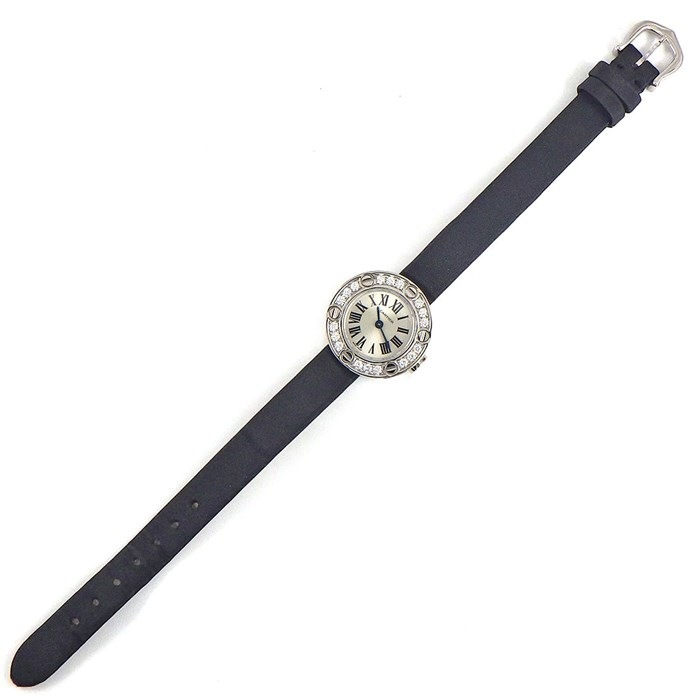 カルティエ Cartier 腕時計 ラブ ウォッチ WE800331 18ポイント ダイヤモンド ベゼル シルバー サンレイ 文字盤 K18WG ブラック サテン/革 ベルト クオーツアナログ 【中古】 カルティエ Cartier 腕時計 ラブ ウォッチ WE800331 18ポイント