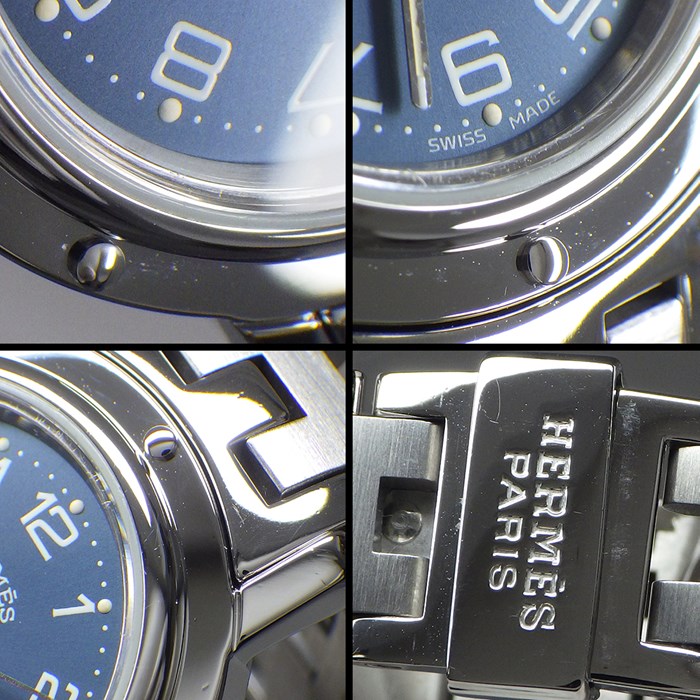 エルメス HERMES 腕時計 クリッパー CL4.210 デイト サンレイ ブルー文字盤 SS クオーツアナログ 【中古】
