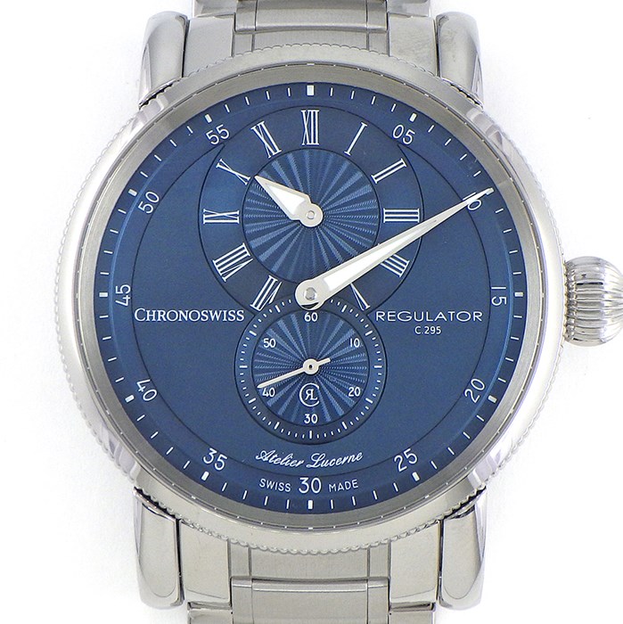 クロノスイス CHRONOSWISS 腕時計 レギュレーター クラシック 41mm CH-8773-BL/SO スモールセコンド 裏スケ 夜光針 ネイビー文字盤 SS 自動巻き 【箱・保付き】 【中古】