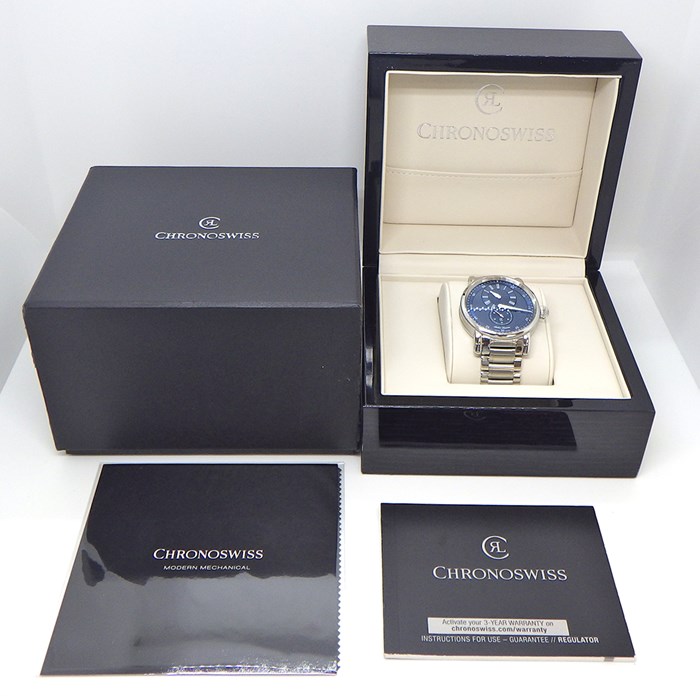クロノスイス CHRONOSWISS 腕時計 レギュレーター クラシック 41mm CH-8773-BL/SO スモールセコンド 裏スケ 夜光針 ネイビー文字盤 SS 自動巻き 【箱・保付き】 【中古】