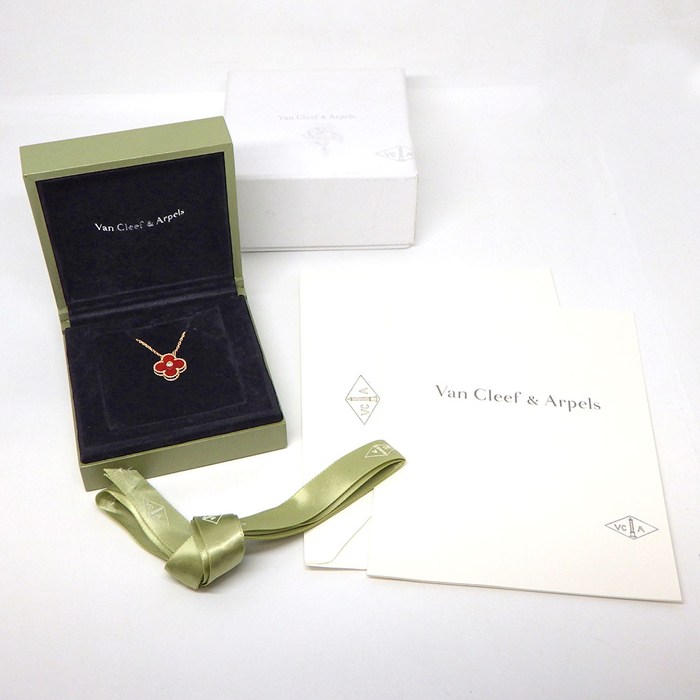 ヴァンクリーフ＆アーペル Van Cleef & Arpels ネックレス ヴィンテージアルハンブラ 2011年 クリスマス ホリデー限定モデル カーネリアン 1ポイント ダイヤモンド K18PG 【箱・保付き】 【中古】