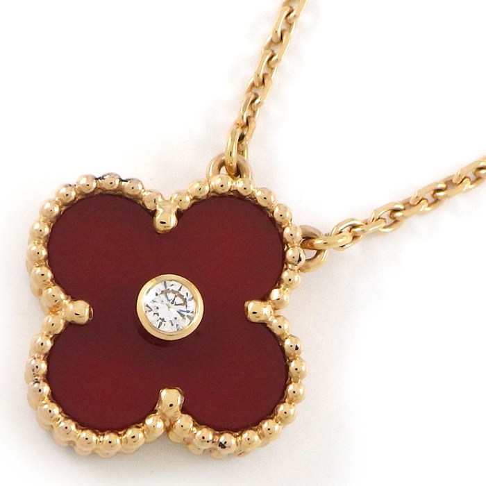 ヴァンクリーフ＆アーペル Van Cleef & Arpels ネックレス ヴィンテージアルハンブラ 2011年 クリスマス ホリデー限定モデル カーネリアン 1ポイント ダイヤモンド K18PG 【箱・保付き】 【中古】