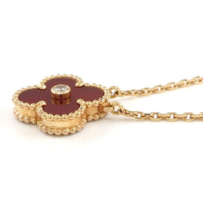 ヴァンクリーフ＆アーペル Van Cleef & Arpels ネックレス ヴィンテージアルハンブラ 2011年 クリスマス ホリデー限定モデル カーネリアン 1ポイント ダイヤモンド K18PG 【箱・保付き】 【中古】