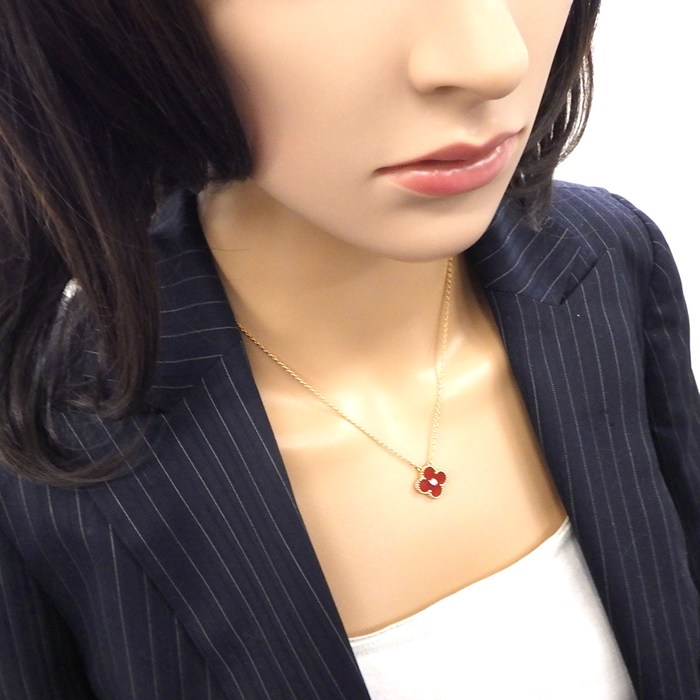 ヴァンクリーフ＆アーペル Van Cleef & Arpels ネックレス ヴィンテージアルハンブラ 2011年 クリスマス ホリデー限定モデル カーネリアン 1ポイント ダイヤモンド K18PG 【箱・保付き】 【中古】