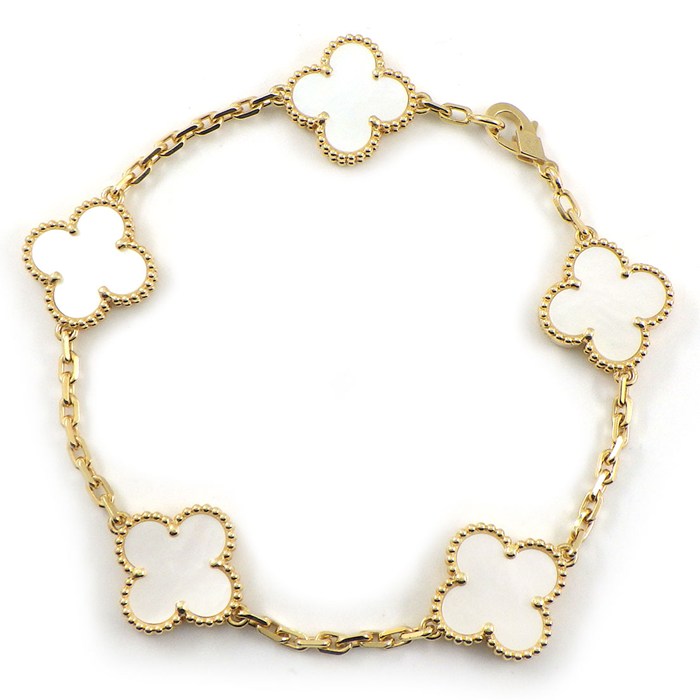 ヴァンクリーフ&アーペル Van Cleef & Arpels ブレスレット ヴィンテージアルハンブラ 5モチーフ VCARA41800 ホワイト シェル K18YG 【中古】