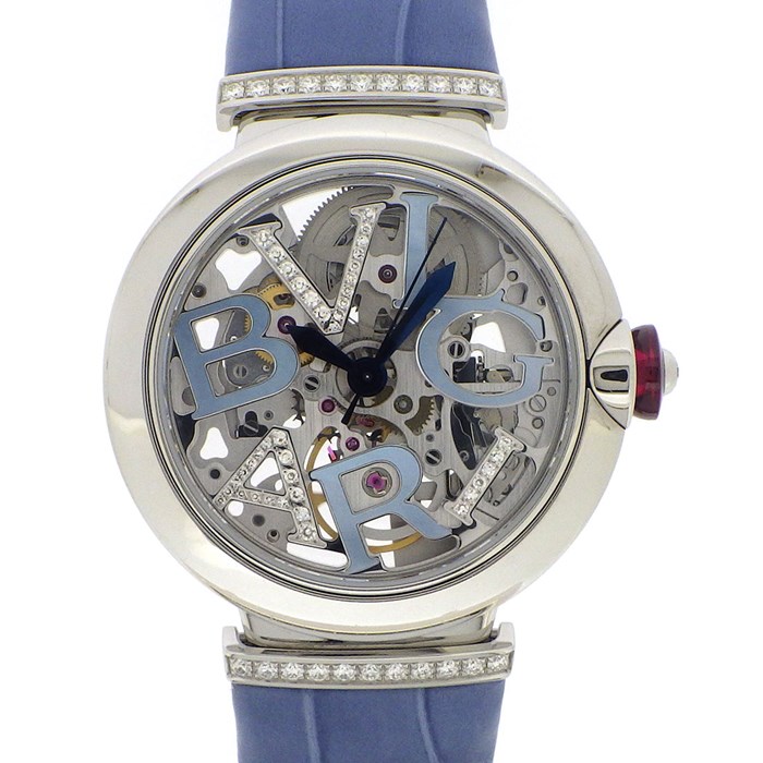 【ブルガリ BVLGARI】腕時計 ルチェア スケルトンブルー LU33S/103435 ダイヤラグ ダイヤ/ブルーシェルインデックス 日本150本限定モデル スケルトン 文字盤 SS ブルー アリゲーターレザーベルト 自動巻き 【箱・保付き】 