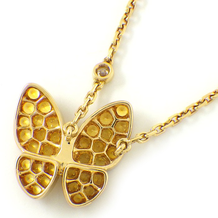 ヴァンクリーフ＆アーペル Van Cleef & Arpels ネックレス ドゥ パピヨン VCARO3M300 バタフライ パヴェ 34ポイント イエローサファイア 計0.88ct 2ポイント ダイヤモンド 計0.2ct K18YG 【中古】
