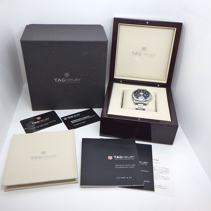 タグ・ホイヤー TAG Heuer 腕時計 グランドカレラ GMT キャリバー8 WAV5111.BA0901 デイト 裏スケ 夜光インデックス 夜光針 ブラック文字盤 SS 自動巻き 【箱・保付き】 【中古】