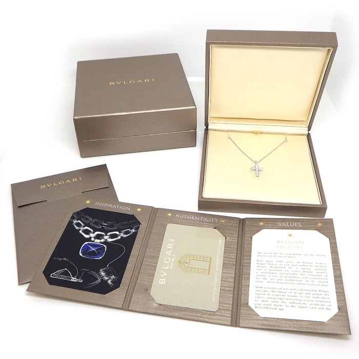ブルガリ BVLGARI ネックレス クロス モチーフ スモール 354038 ダイヤモンド K18WG 【箱・保付き】 【中古】