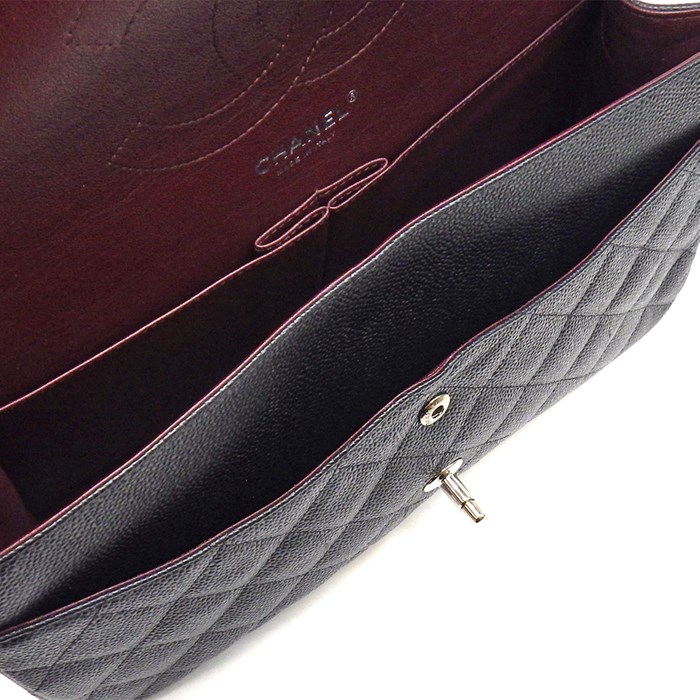 シャネル CHANEL ハンドバッグ ショルダーバッグ マトラッセ 30 クラシック ラージ 2014年 A58600 Y01588 C3906 ブラック ボルドー グレインドカーフスキン シルバー金具 【中古】