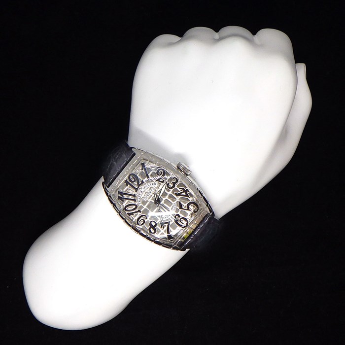 フランクミュラー FRANCK MULLER 腕時計 トノウ カーベックス アイアン クロコ 8880SCIRONCRO シルバー 鏡面 クロコ柄 文字盤 SS ブラック クロコダイル レザーベルト 黒 自動巻き 【中古】