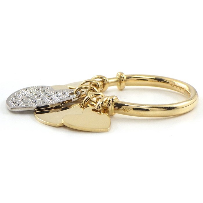 クリスチャンディオール Christian Dior リング ハート 5モチーフ タグ スウィング ムービング パビリオン 両面 36ポイント ダイヤモンド K18YG K18WG 12号 / #52 【中古】