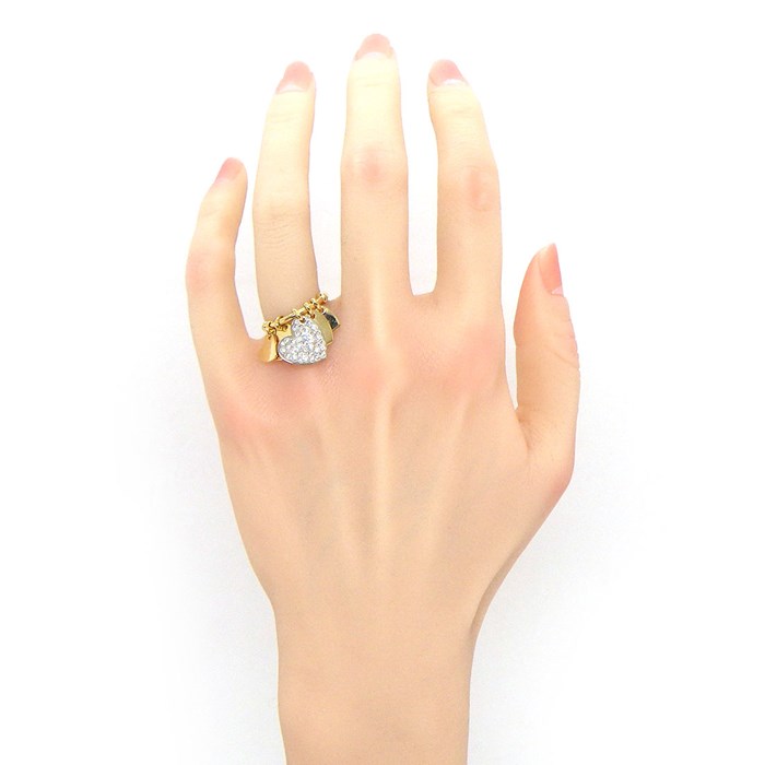 クリスチャンディオール Christian Dior リング ハート 5モチーフ タグ スウィング ムービング パビリオン 両面 36ポイント ダイヤモンド K18YG K18WG 12号 / #52 【中古】