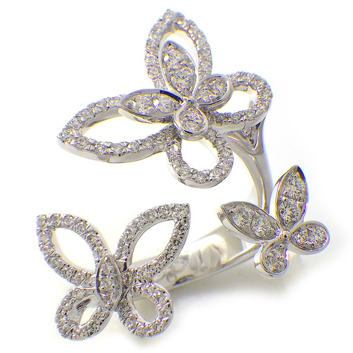 グラフ Graff GRAFF リング トリプル バタフライ シルエット RGR790 ダイヤモンド 0.45ct K18WG 6号 【中古】