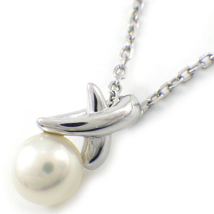 ミキモト MIKIMOTO ネックレス クロス 1ポイント パール 5.5mm珠 K18WG 【中古】