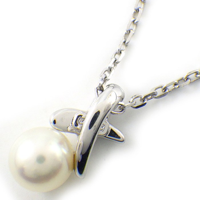 ミキモト MIKIMOTO ネックレス クロス 1ポイント パール 5.5mm珠 K18WG 【中古】