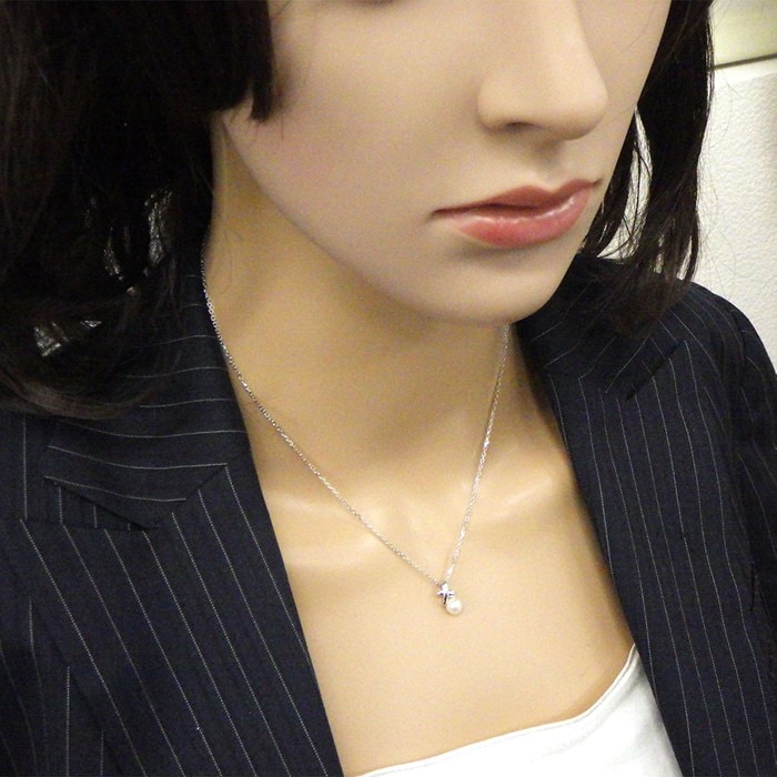 ミキモト MIKIMOTO ネックレス クロス 1ポイント パール 5.5mm珠 K18WG 【中古】