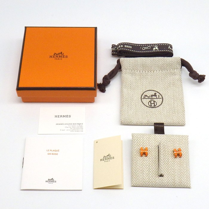 エルメス HERMES ピアス ポップアッシュ ミニ ポップH ピンク GP オレンジグラフティ ラッカー 【中古】