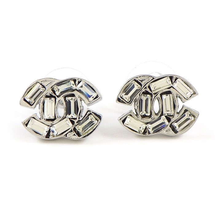 シャネル CHANEL ピアス ココマーク 01年製造 エメラルドカット ラインストーン メタル 【中古】