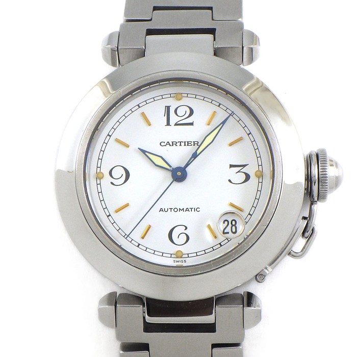 カルティエ Cartier 腕時計 パシャC W31015M7 デイト 夜光インデックス 夜光針 ホワイト文字盤 SS 自動巻き 【OH済み】 【中古】