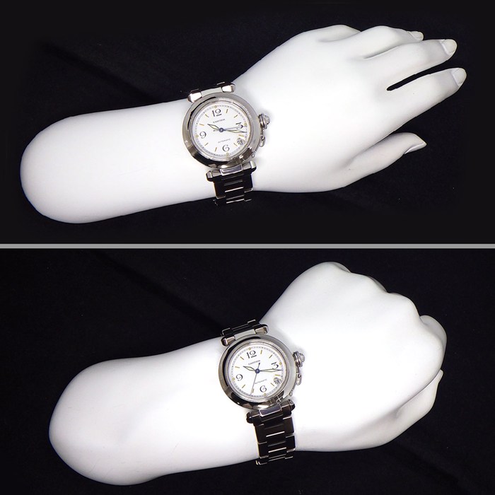 カルティエ Cartier 腕時計 パシャC W31015M7 デイト 夜光インデックス 夜光針 ホワイト文字盤 SS 自動巻き 【OH済み】 【中古】