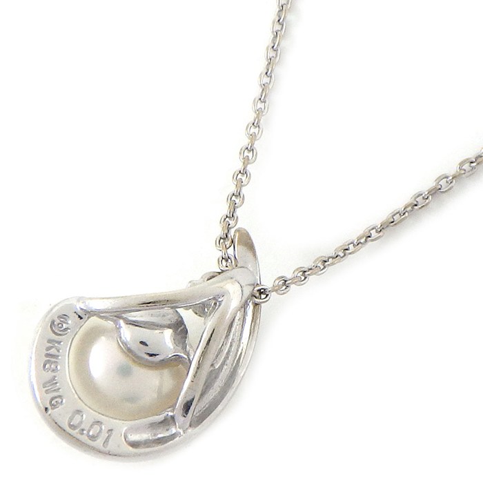 タサキ 田崎真珠 TASAKI ネックレス ドロップモチーフ 1ポイント パール 7.0mm珠 ダイヤモンド 0.01ct K18WG 【中古】