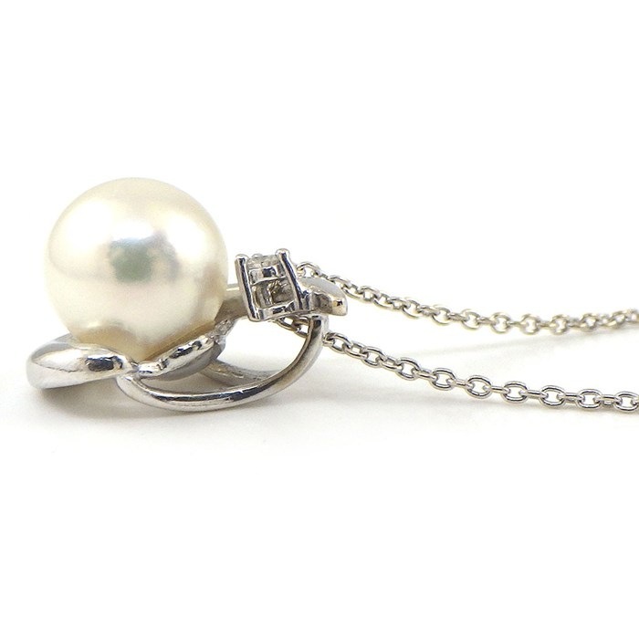 タサキ 田崎真珠 TASAKI ネックレス ドロップモチーフ 1ポイント パール 7.0mm珠 ダイヤモンド 0.01ct K18WG 【中古】