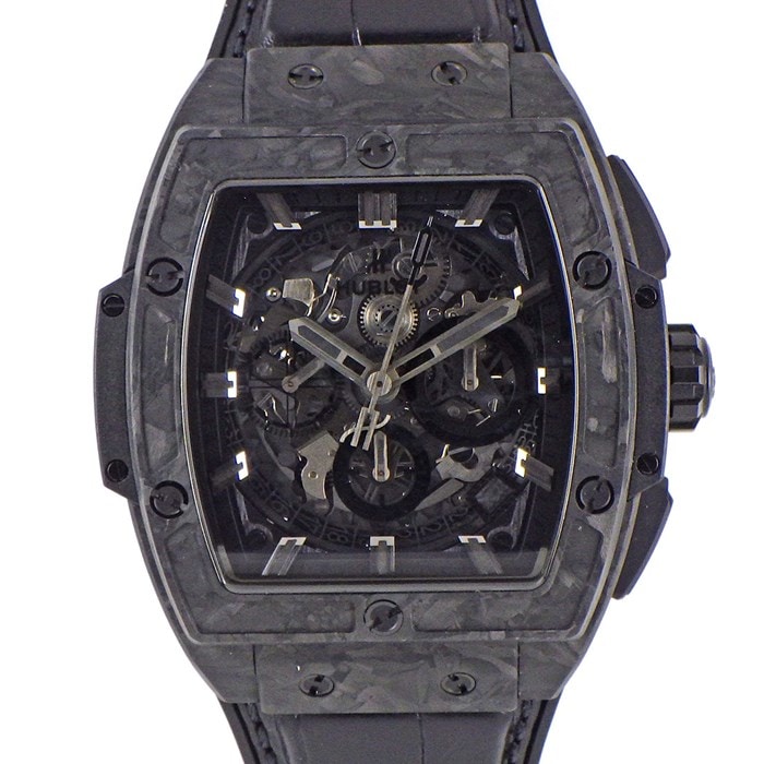 【ウブロ Hublot】腕時計 スピリット オブ ビッグバン 641.QK.0110.RX.YOS ヨシダスペシャル 70本限定 黒 ブラック文字盤 カレンダー クロノグラフ スモールセコンド 裏スケ カーボン ラバー 自動巻き 【箱・保付き】 