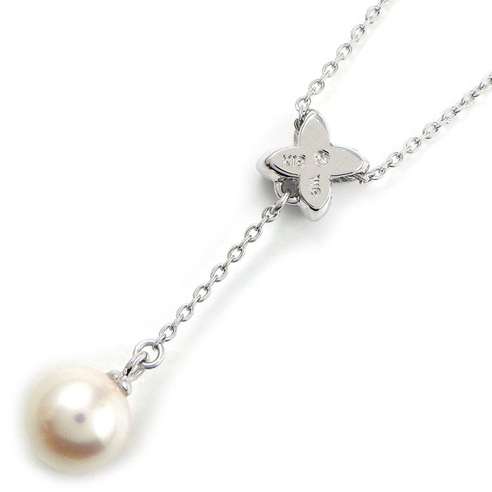 タサキ 田崎真珠 TASAKI ネックレス フラワー スウィング ドロップ パール 7.0mm珠 K18WG 【中古】
