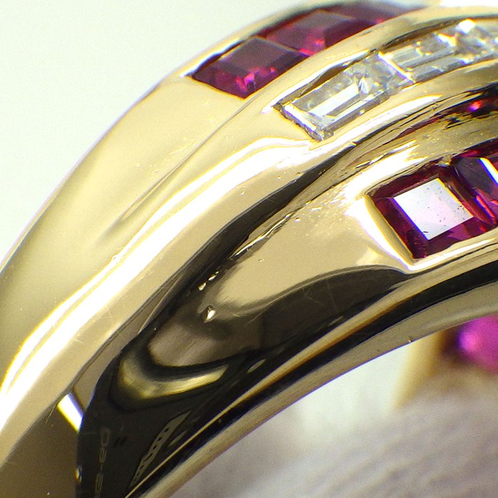 【ステップカットルビー ダイヤモンド】 リング ステップカット ルビー 計1.86ct ダイヤモンド 計0.36ct K18YG 16号 【中古】