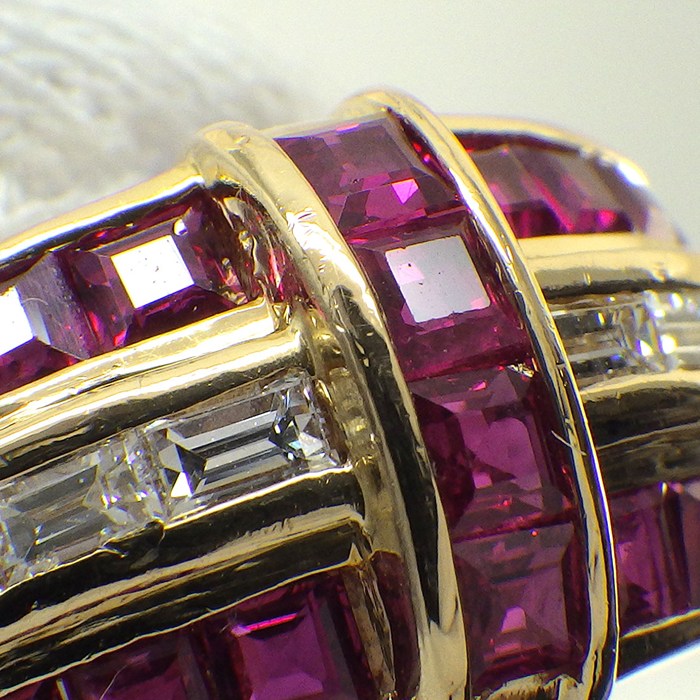 【ステップカットルビー ダイヤモンド】 リング ステップカット ルビー 計1.86ct ダイヤモンド 計0.36ct K18YG 16号 【中古】