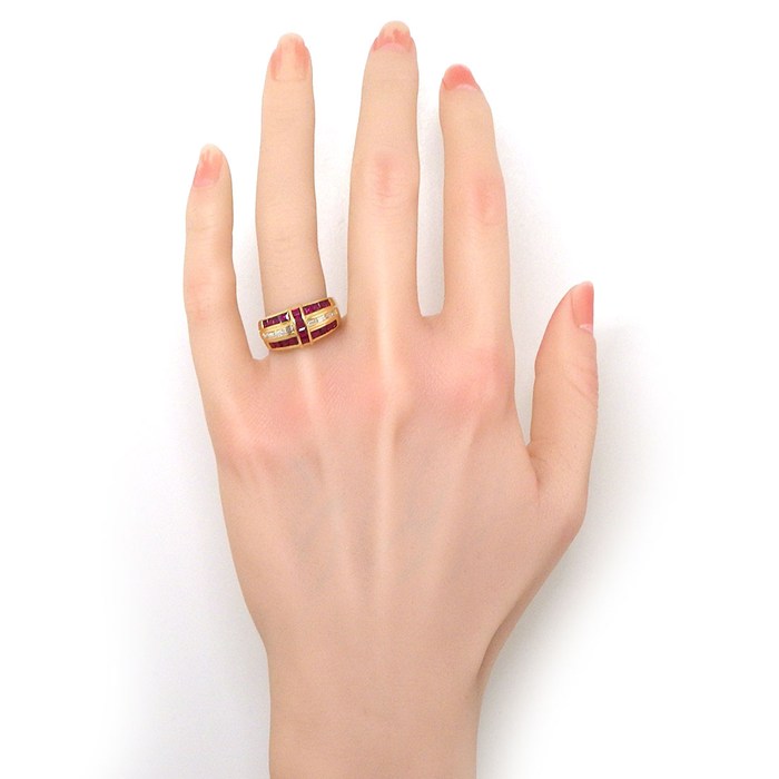 【ステップカットルビー ダイヤモンド】 リング ステップカット ルビー 計1.86ct ダイヤモンド 計0.36ct K18YG 16号 【中古】