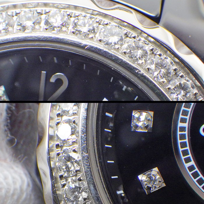 シャネル CHANEL 腕時計 J12 H2571 8ポイント ダイヤインデックス 計0.04ct 40ポイント ダイヤベゼル 計0.90ct ブラック 文字盤 セラミック SS クオーツアナログ 【中古】