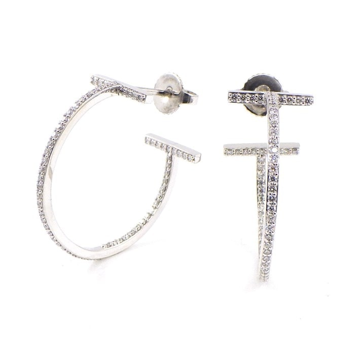 ティファニー Tiffany & Co.】ピアス T ワイヤー フープ パヴェ