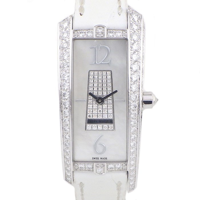 ★最終お値引き品★ 【ハリーウィンストン HARRY WINSTON】腕時計 アヴェニュートラフィック 340.LQWL.MD.00 ダイヤ ホワイトシェル K18WG ホワイト 白 クロコレザーベルト クオーツアナログ 【箱・保付き】