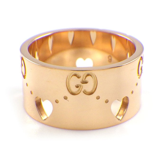グッチ GUCCI リング アイコン アモール ワイド ハート ラージ GG ロゴ K18PG 8.5号 / #9 【中古】