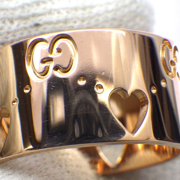 グッチ GUCCI リング アイコン アモール ワイド ハート ラージ GG ロゴ K18PG 8.5号 / #9 【中古】