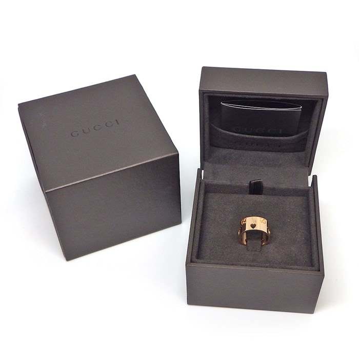 グッチ GUCCI リング アイコン アモール ワイド ハート ラージ GG ロゴ K18PG 8.5号 / #9 【中古】