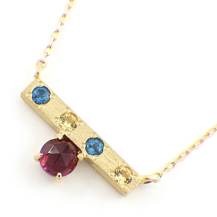 【ガーネット ブルートパーズ イエローサファイア】 ネックレス バー ガーネット ブルー トパーズ  イエローサファイア K10YG