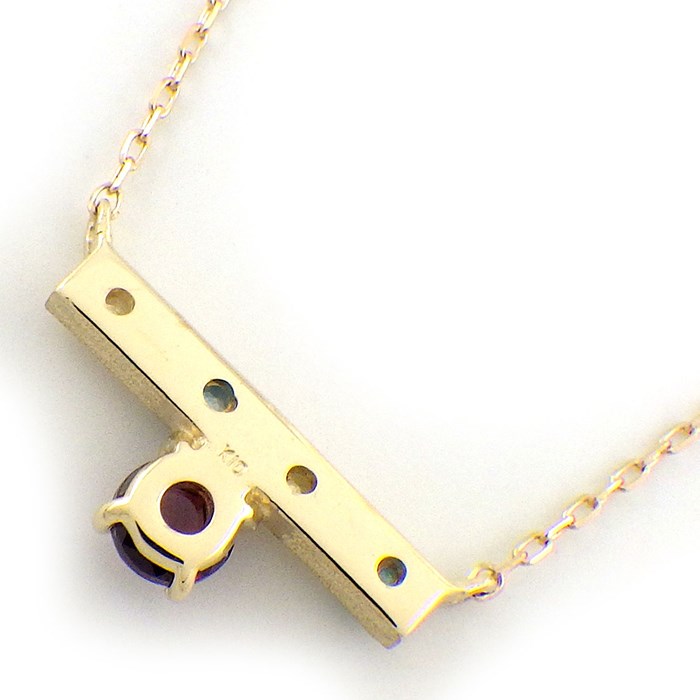 【ガーネット ブルートパーズ イエローサファイア】 ネックレス バー ガーネット ブルー トパーズ  イエローサファイア K10YG
