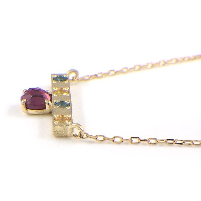 【ガーネット ブルートパーズ イエローサファイア】 ネックレス バー ガーネット ブルー トパーズ  イエローサファイア K10YG
