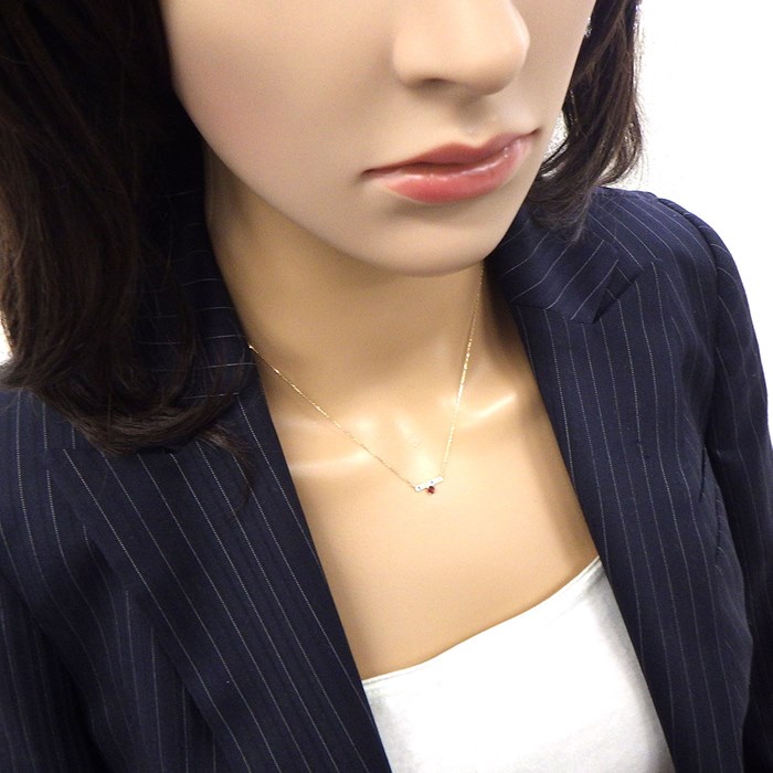 【ガーネット ブルートパーズ イエローサファイア】 ネックレス バー ガーネット ブルー トパーズ  イエローサファイア K10YG