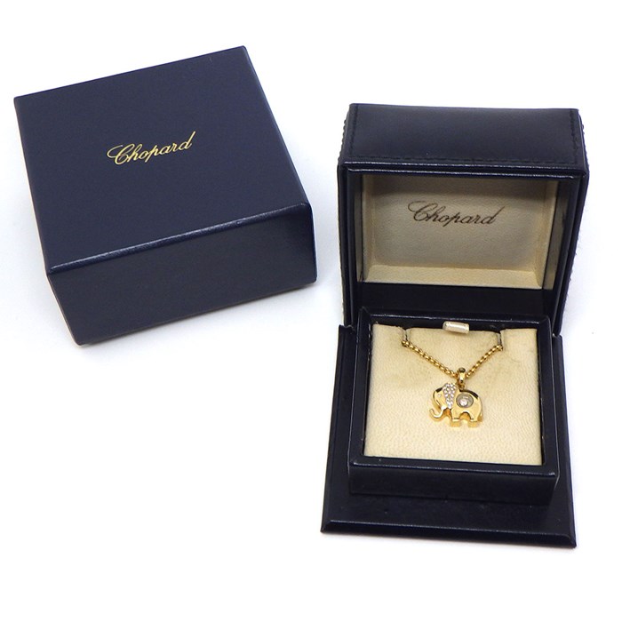 ショパール Chopard ネックレス ハッピーダイヤ エレファント 79/2277-20 ムービング ダイヤモンド K18YG 【中古】