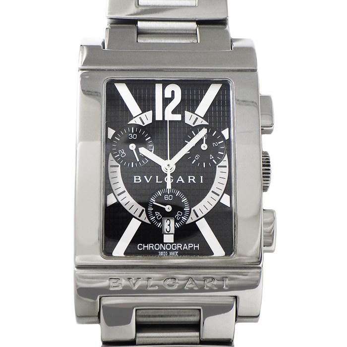 ブルガリ BVLGARI 腕時計 レッタンゴロ RTC49S デイト クロノグラフ スモールセコンド レクタンギュラー メッシュ ブラック文字盤 SS クオーツアナログ 【中古】