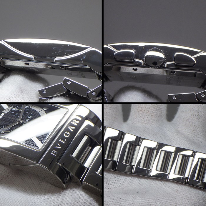 ブルガリ BVLGARI 腕時計 レッタンゴロ RTC49S デイト クロノグラフ スモールセコンド レクタンギュラー メッシュ ブラック文字盤 SS クオーツアナログ 【中古】