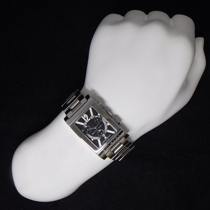 ブルガリ BVLGARI 腕時計 レッタンゴロ RTC49S デイト クロノグラフ スモールセコンド レクタンギュラー メッシュ ブラック文字盤 SS クオーツアナログ 【中古】