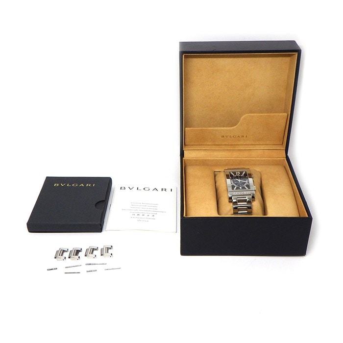 ブルガリ BVLGARI 腕時計 レッタンゴロ RTC49S デイト クロノグラフ スモールセコンド レクタンギュラー メッシュ ブラック文字盤 SS クオーツアナログ 【中古】